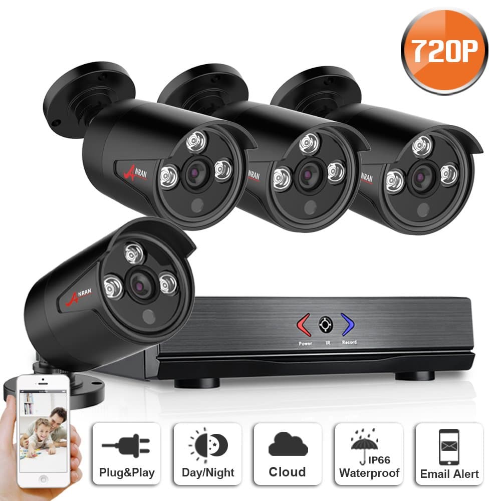 Swinway Home CCTV Camera System 4CH 4CH 720P AHD Security Surveillance DVR Security Camera Systems 4x 720P 1.0 Megapixel In/Outdoor Day/Night Bullet Cameras, Quick Remote Access, Hi-Resolution, HDMI/VGA Multi Output, Superior Night Vision No Hard Drive