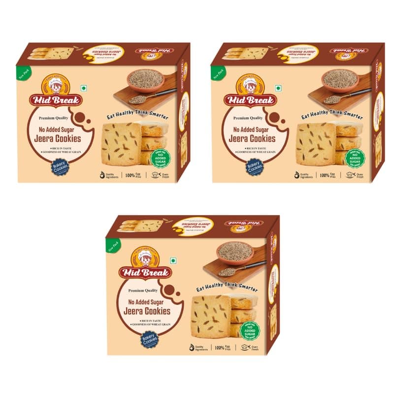 Mid Break No Added Sugar Jeera Biscuits - 300gm (Pack Of 3) | High In Fiber, Gut-Friendly, Low Glycemic Index Biscuits With No Added Sugar | Tasty Cookies For Healthy Tea Snacking