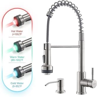GIMILI Kitchen Faucet with Soap Dispenser Single Hole Pull Down Sprayer LED Faucet, Suitable for Farmhouses, RV, Laundry Room, Outdoor, and Campers. Llave para fregadero de cocina Brushed Nickel