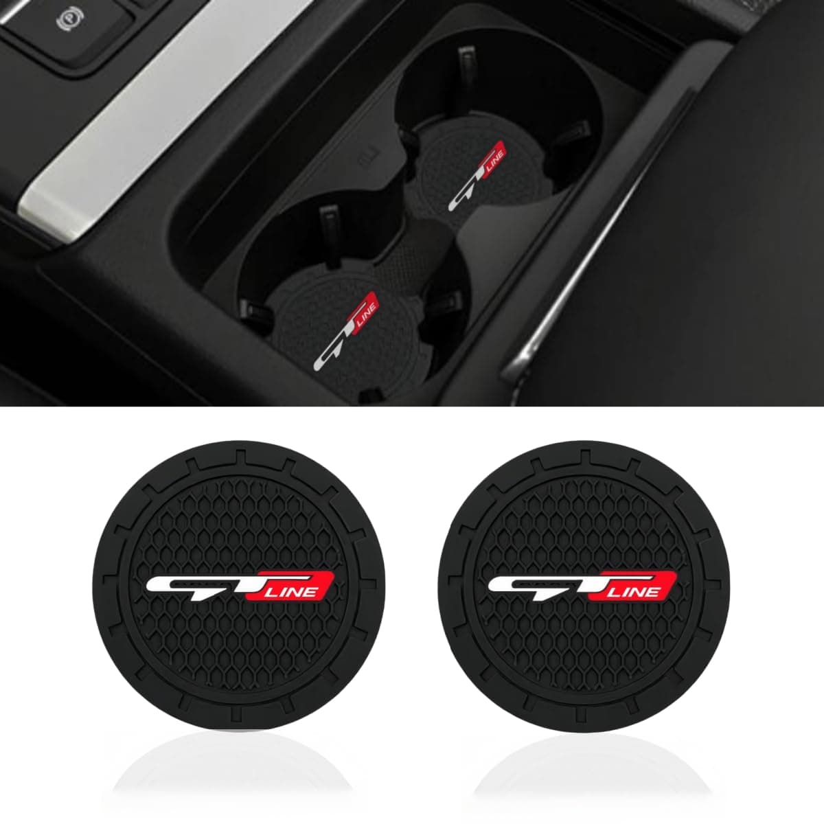 2 Pcs Black car Cup Holder Coaster Compatible with GT LINE 2.75 Inch Silicone Anti-Slip Fashion car Interior Accessories