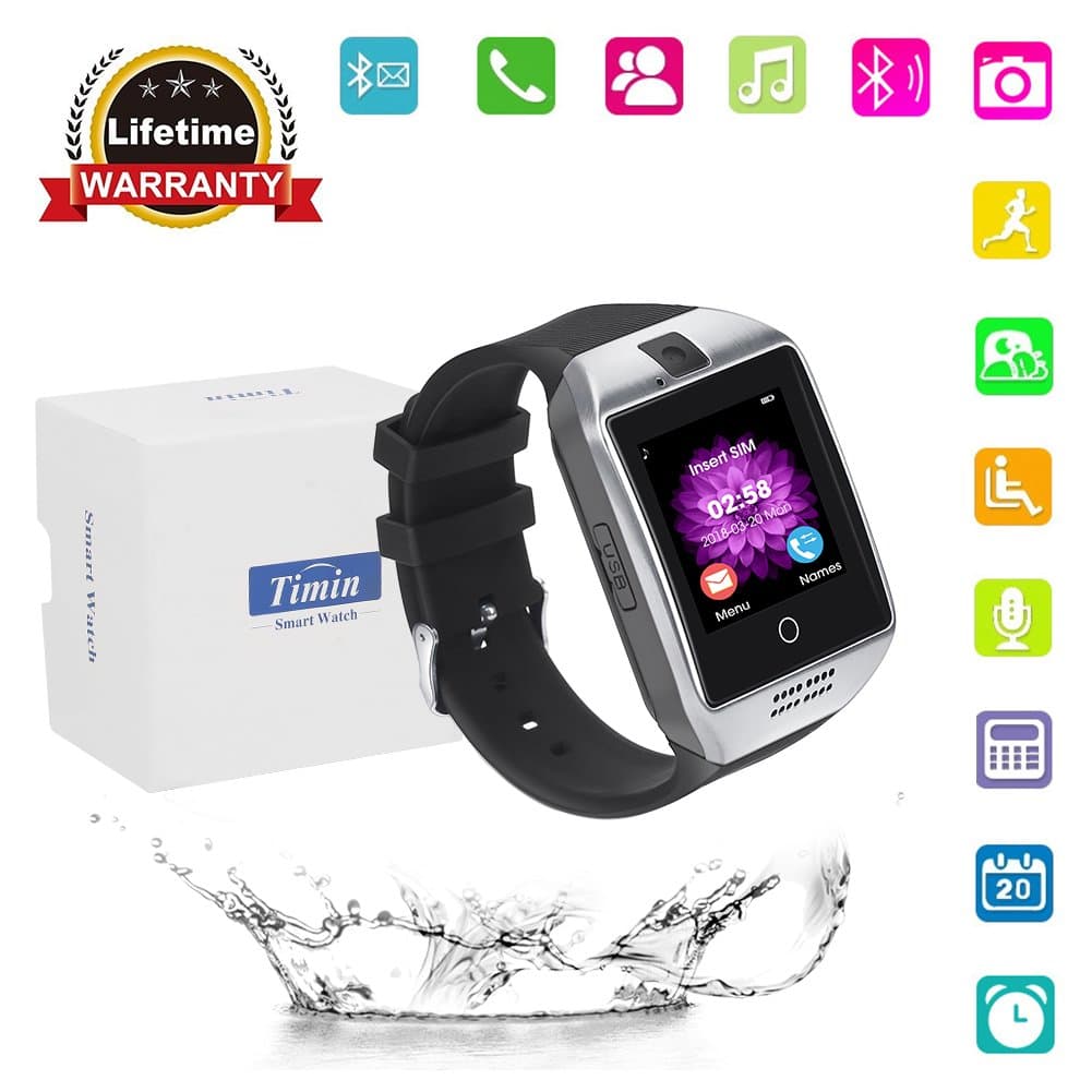 Smart Watch, Bluetooth Touch Screen Smartwatches Support SIM/TF Card Camera Pedometer Sleeping Monitor Facebook Whatsapp Sports Fitness Tracker For Android Phones Samsung Huawei Sony et (Silver black)