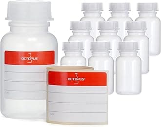 10x 100 ml LDPE wide mouth bottles with screw caps, empty chemical bottles, laboratory bottles with lids as storage containers for laboratory, kitchen or hobby