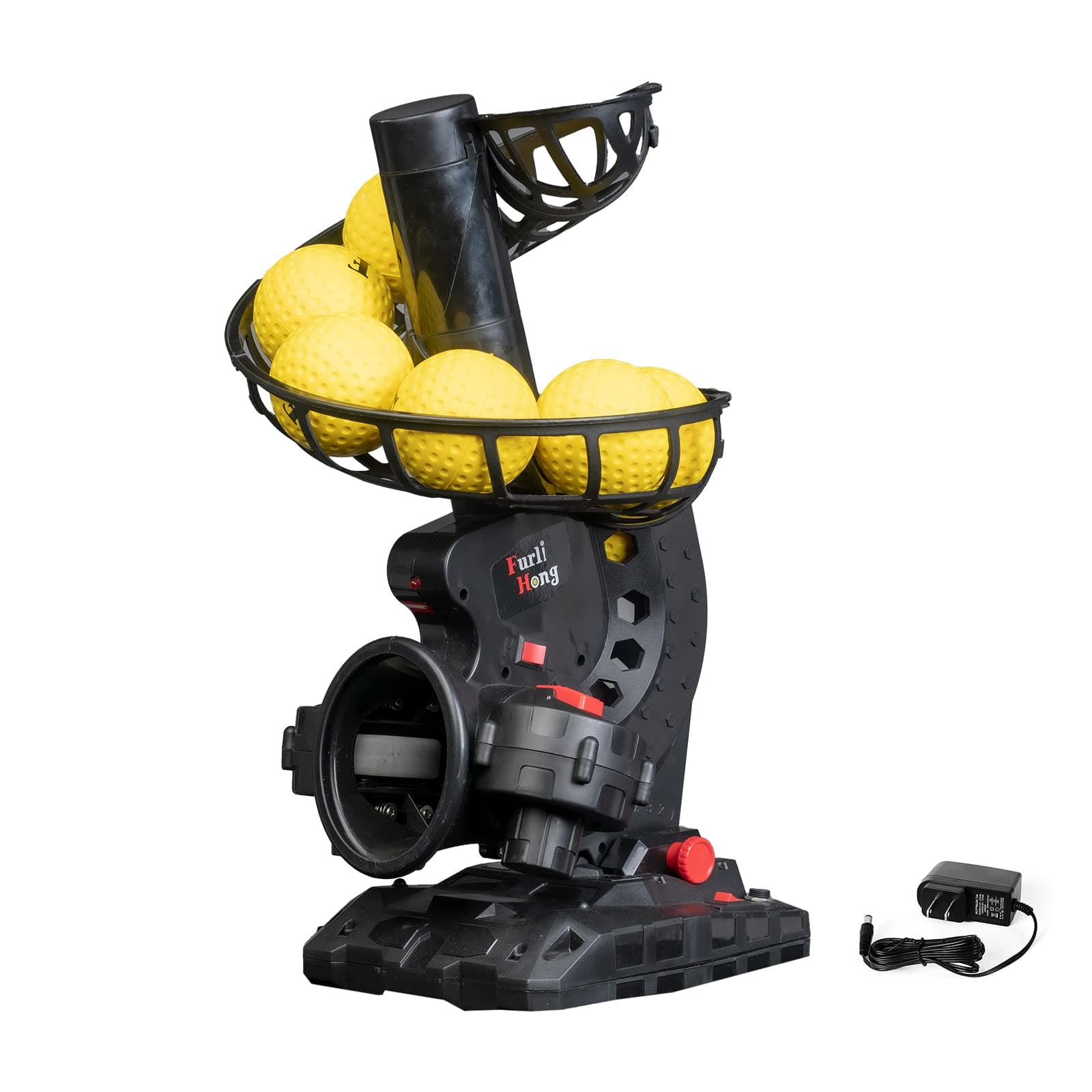 Upgraded Electronic Baseball Pitching Machine, Adjustable Angles, Timer and Speed, AC Adapter or Battery Powered, Comes with 8 Dimpled Balls, for Batting and Fielding Practice of Low Level