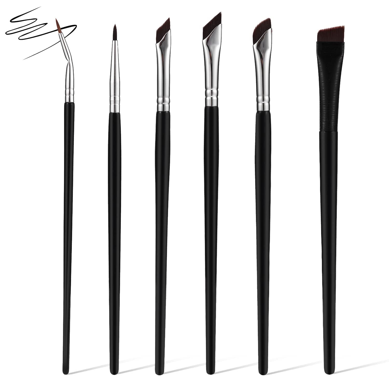 6pcs Angled Eyeliner Brush, Precision Eyeliner Eyebrows Eyeshadows Makeup Brush Set Fine Angled Eyeliner Brush Set Ultra Flat Thin Brush for Beauty Cosmetic Tool makeup