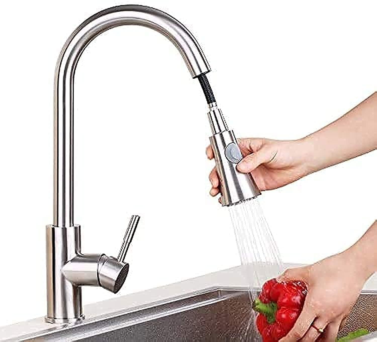 Puri Pro Professional Water Saving Kitchen Stainless Steel Pull Out Tap Faucet, Kitchen Sink Hot And Cold Water Faucet, Two-Way Sprayer, Single Handle Faucet, 360 Degree Rotating (Model 1)