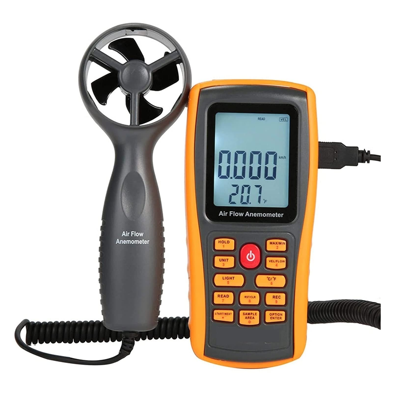 SFLRW Anemometer Handheld Meter for Air Flow Area Setting，Air Velocity，Temperature，Wind Speed Meter with Back Light，Data Hold