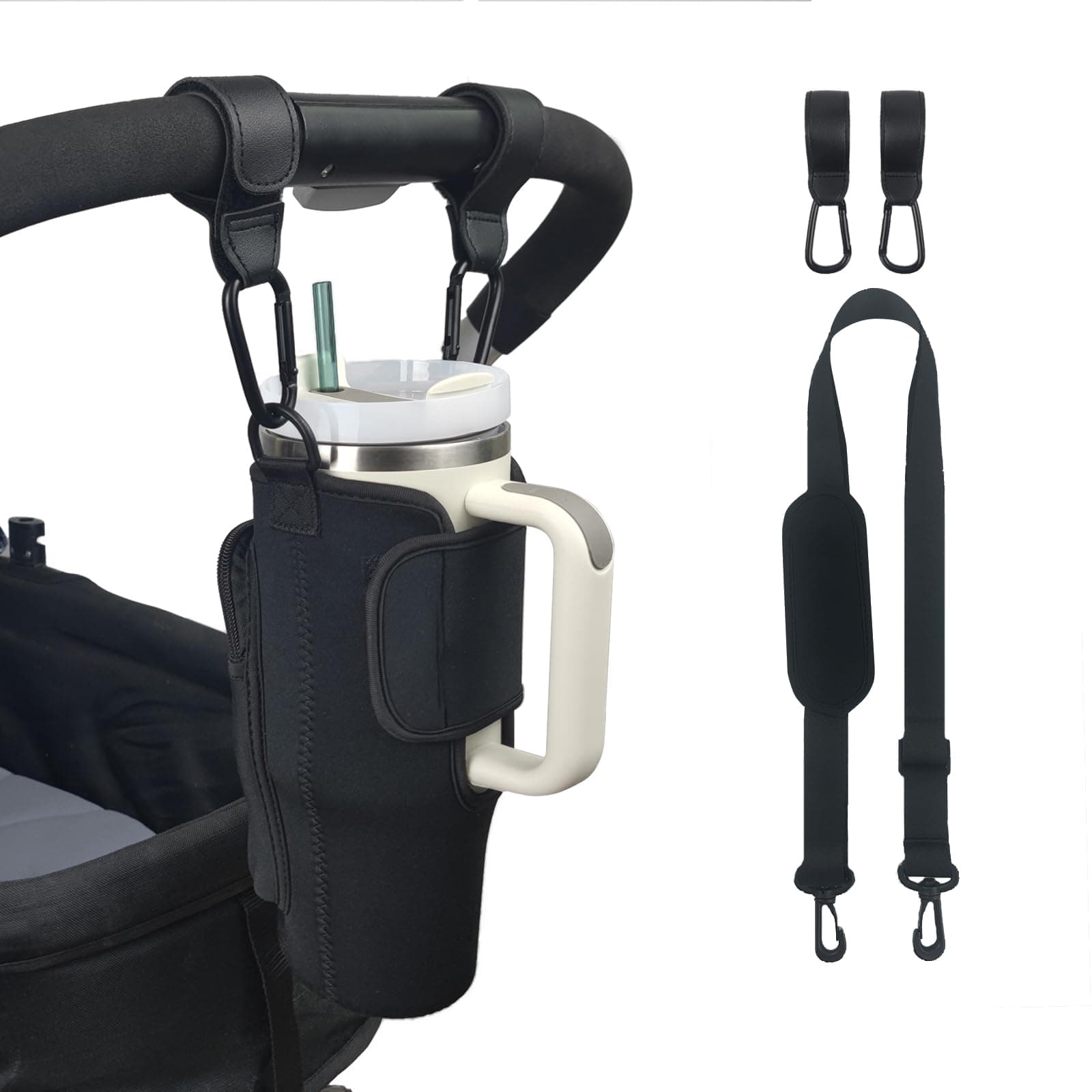 Stroller Cup Holder Compatible with Stanley,Stroller Cup Holder with Adjustable Strap and Pouch Taking Everywhere,Accessories for 30/40oz Stanley Cup