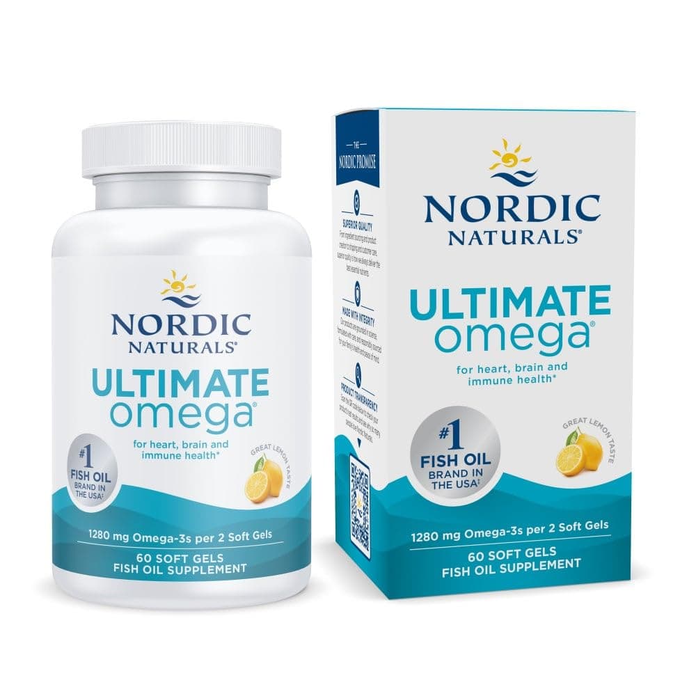 Nordic Naturals Ultimate Omega, Lemon Flavor - 60 Soft Gels - 1280 mg Omega-3 - High-Potency Fish Oil Supplement with EPA & DHA - Promotes Brain & Heart Health - Non-GMO - 30 Servings