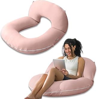 INSEN Reading Pillow, Back Pillow for Sitting in Bed for Reading, Nurse & Relax, Reading Pillow for Adults, Moms & Kids, Sit Up Pillow for Bed (Cooling Cotton-Apricot, Basic)