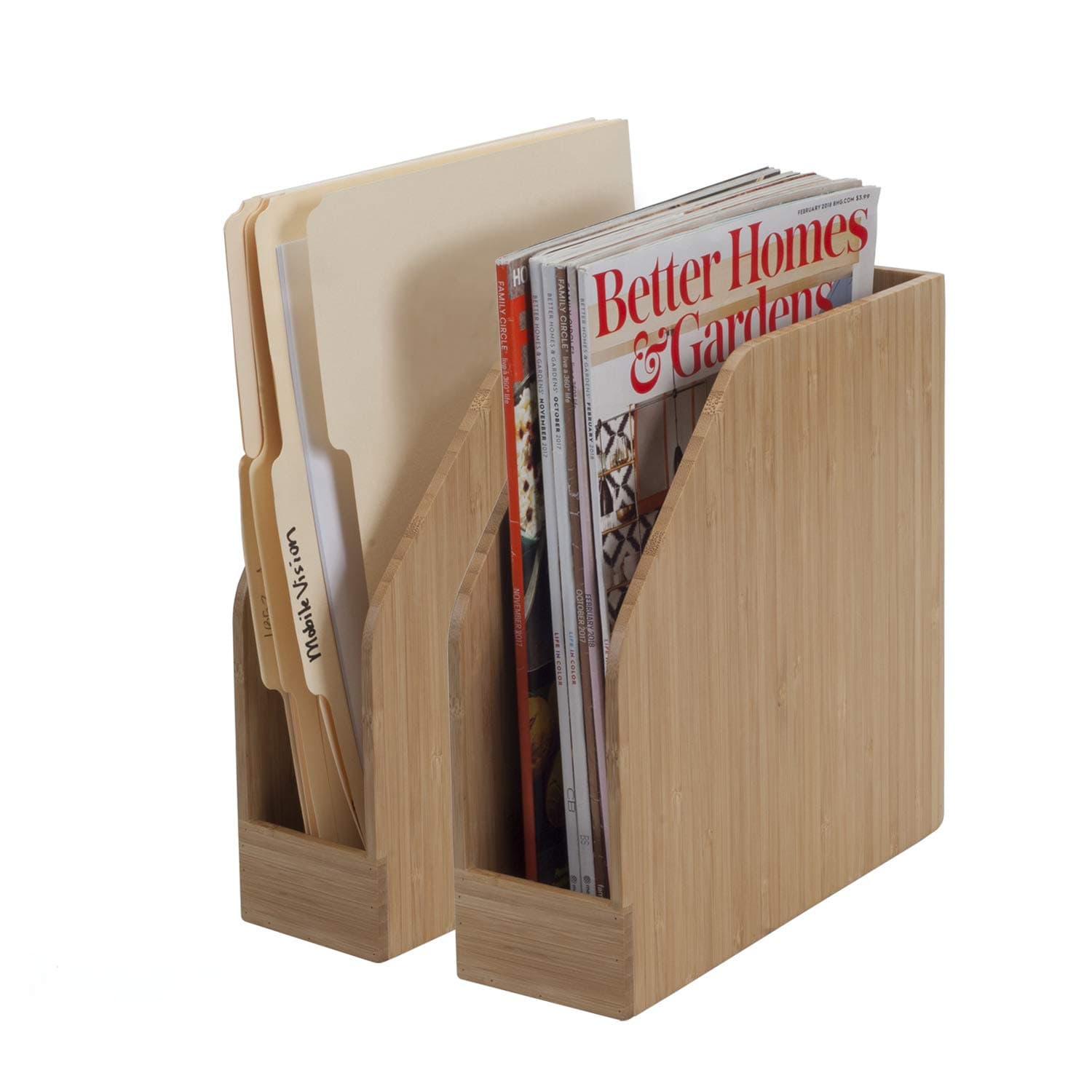 MV Bamboo Vertical File Folder Holder & Office Product Organizer
