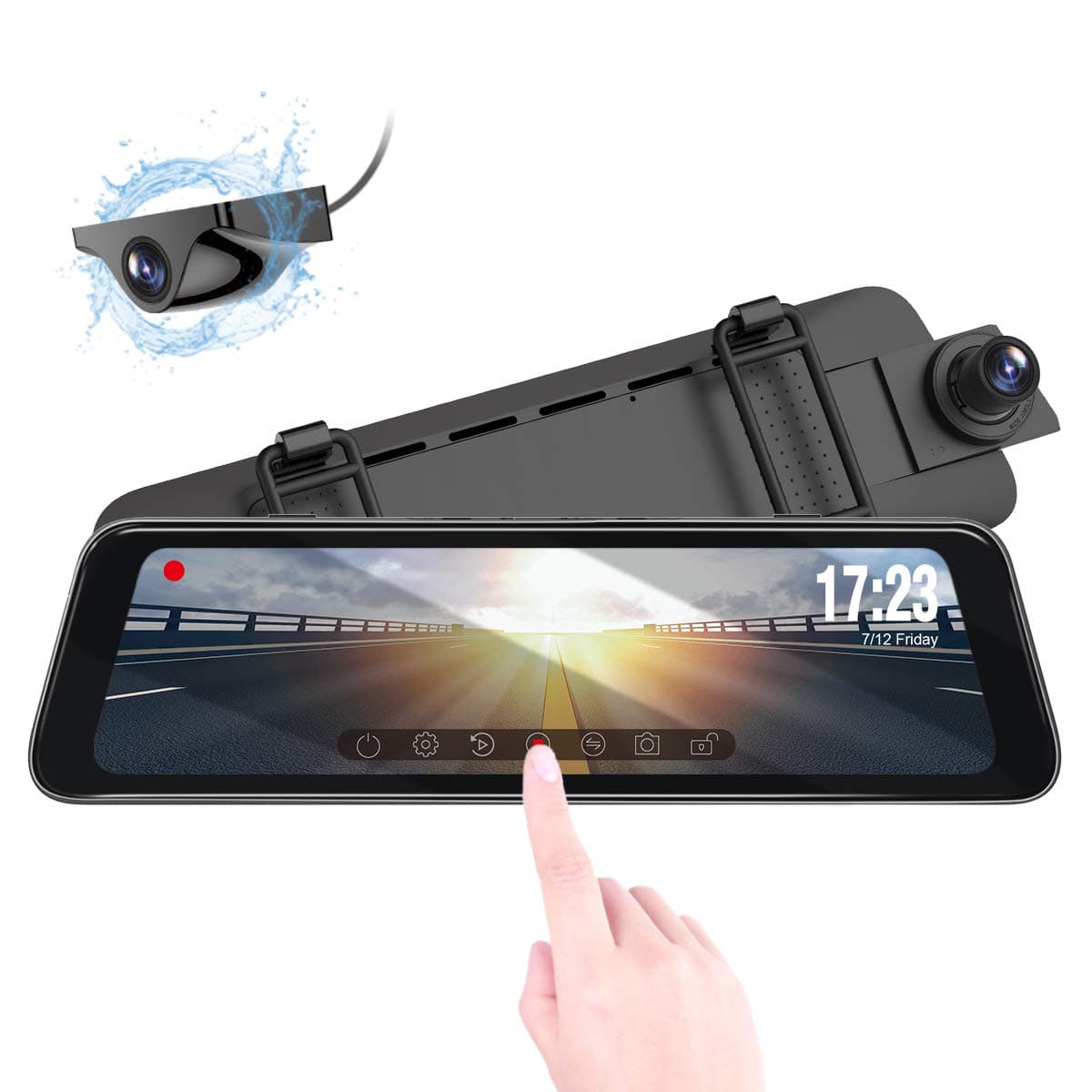 Vantrue M1 Front and Rear Dashcam, Mirror Dash Cam 9.88 inch IPS Touch Screen 1296P Stream Media Dash Camera Dual Lens 1080P Parking Mode with Night Vision, G-Sensor, LDWS, GPS, Reversing Camera