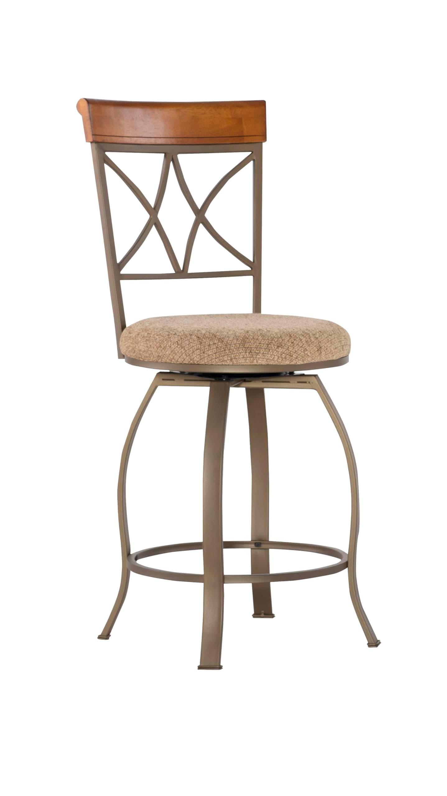 Powell Big and Tall Bronze Scroll Circle Back 24.5 Inch Seat Height Counter Stool with Beige Upholstered Seat