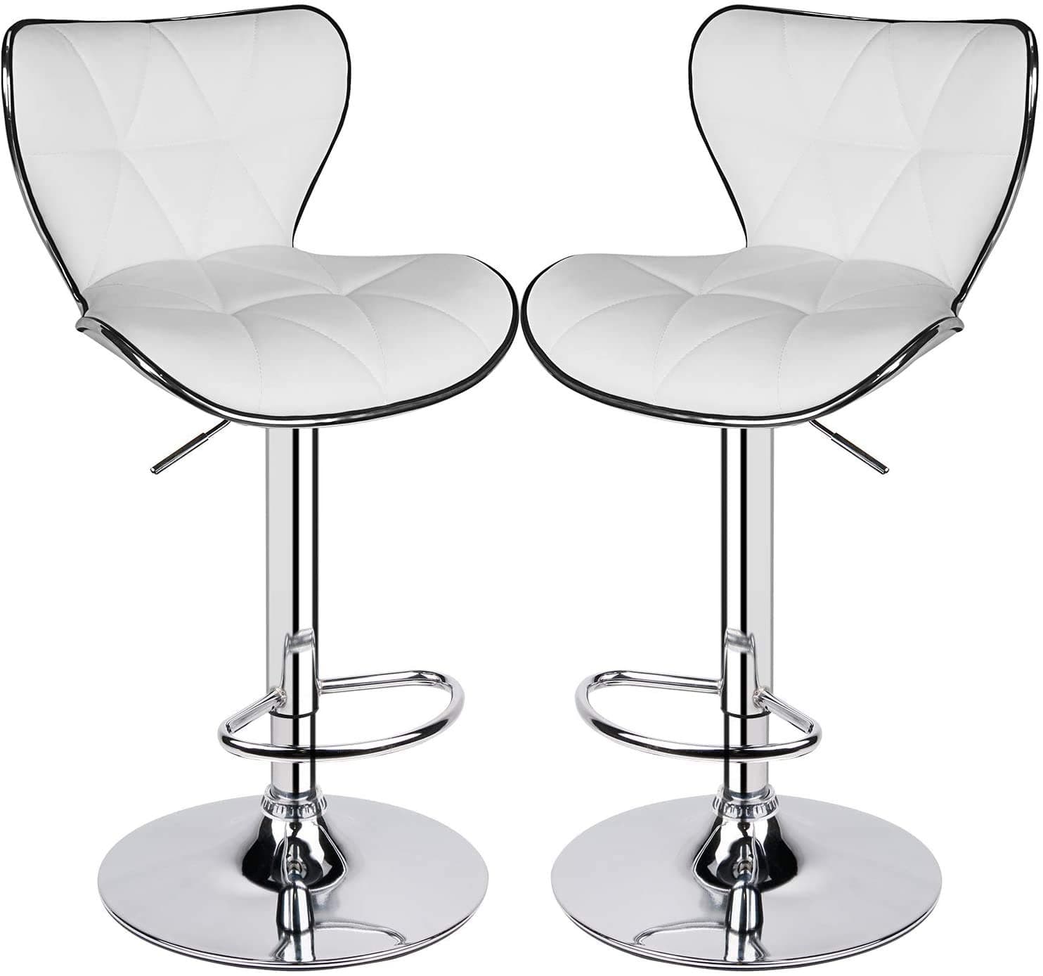 Bar Stools Adjustable Swivel PU Leather Kitchen Counter Bar Chairs with Backrest and Chrome Base Furniture Hydraulic Dining Chairs, Set of 2 White