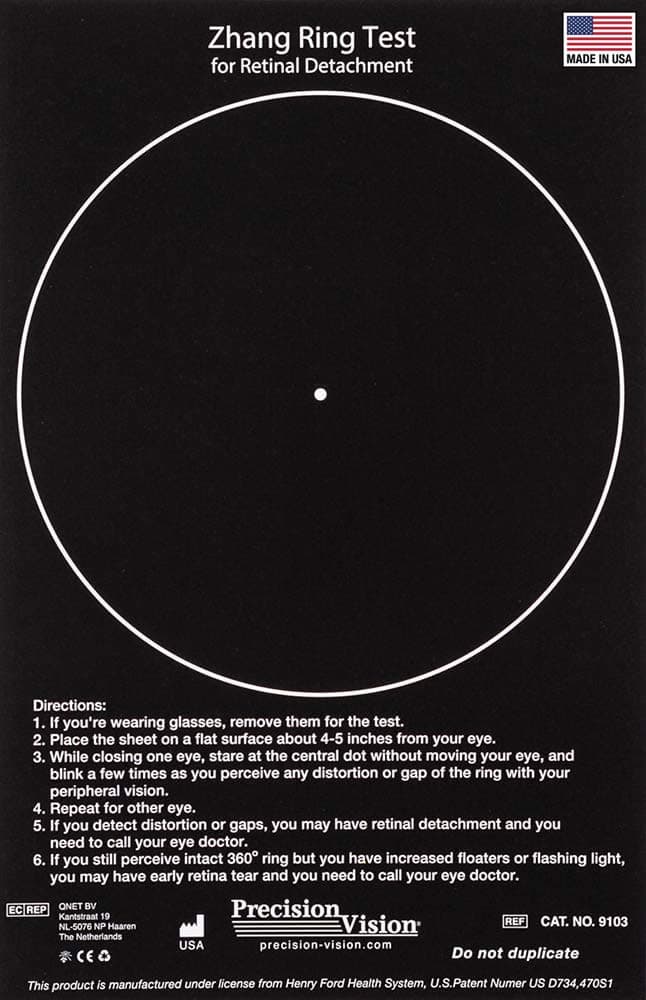 Precision Vision Retinal Detachment Early Diagnosis Test - Zhang Ring Test