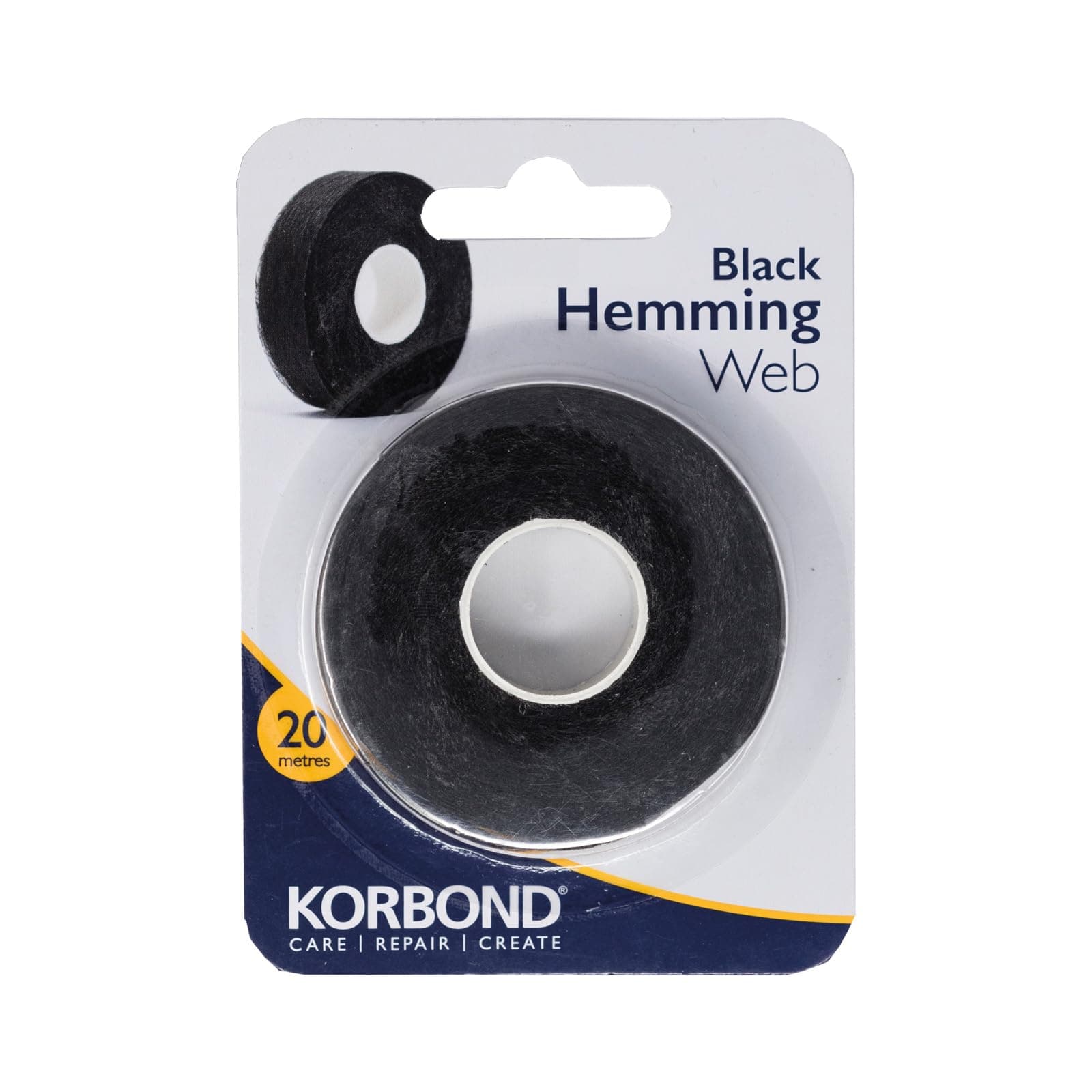 KORBOND Black Hemming Web 20m x 2cm - Iron On Hem Tape NO Sewing Required, Adhesive Fabric Tape, Webbing Tape, Hemming Tape: Bonding Fabric, Fabric Fusing, Applying School Badges, Turning Up Trousers