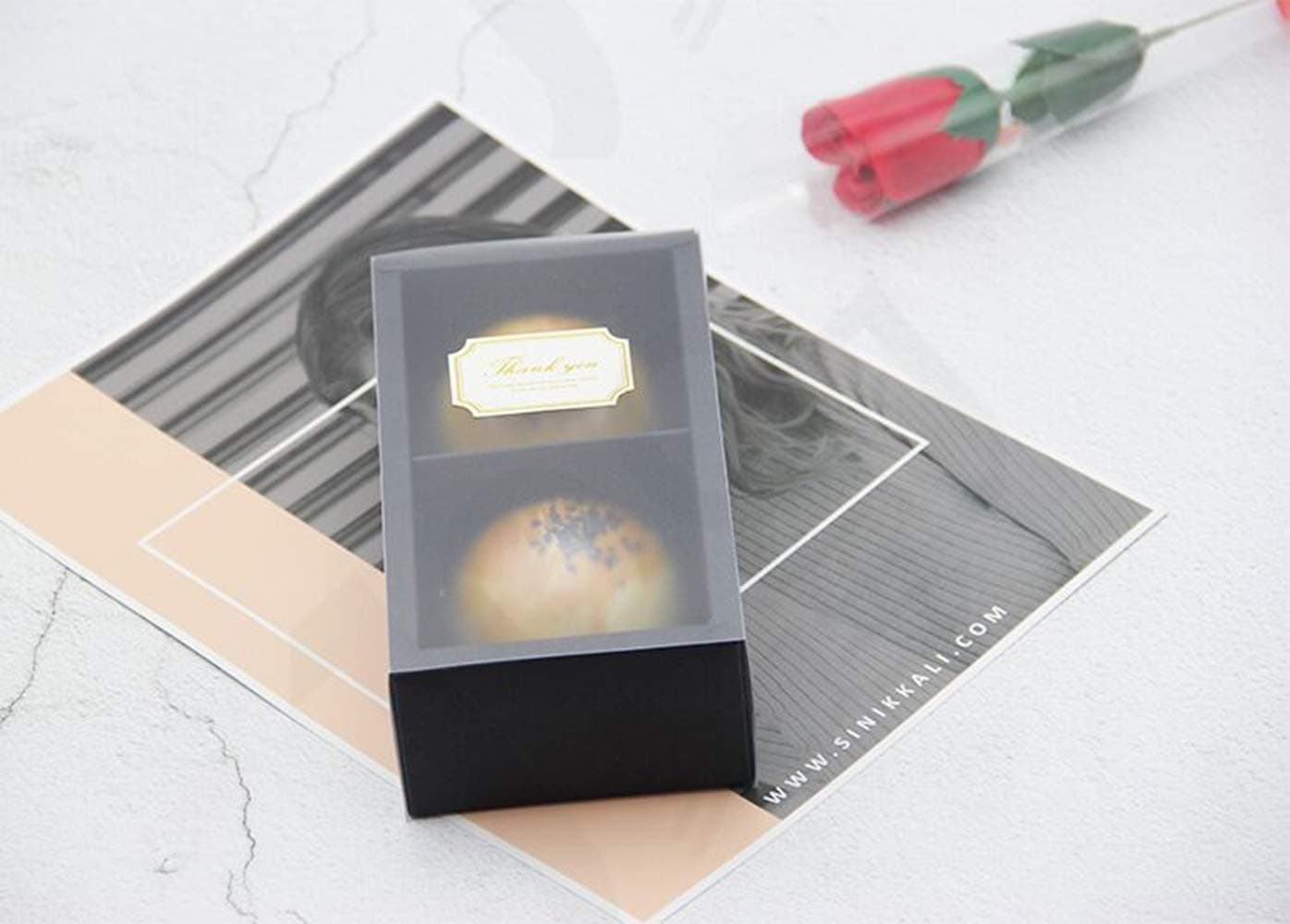 BBJ WRAPS Black Pastry Boxes with Lid, 2 Cavity Moon Cake Gift Packaging -Cardboard Paper Containers for Cake, Cookie, Candy and Truffle Treat Boxes, 6.3(Lx3.5(W) x2(H) Inch, 10 Sets