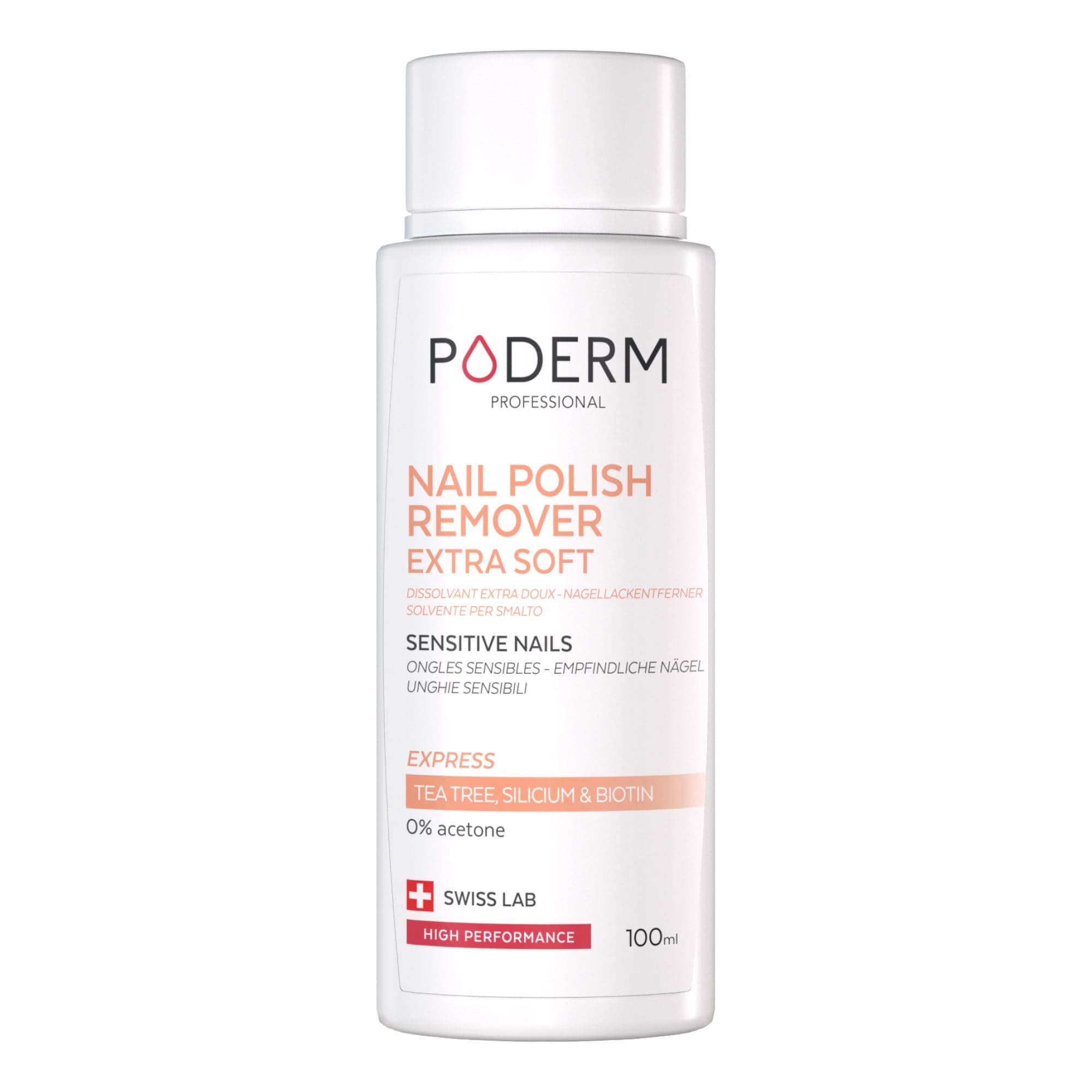– PODERM - NAIL POLISH REMOVER EXTRA MILD TEA TREE - Quick & Easy Nail Polish Removal - Acetone-Free - Nail Fortifying & Nourishing - Perfect for Delicate Nails - 100ml - Swiss Lab