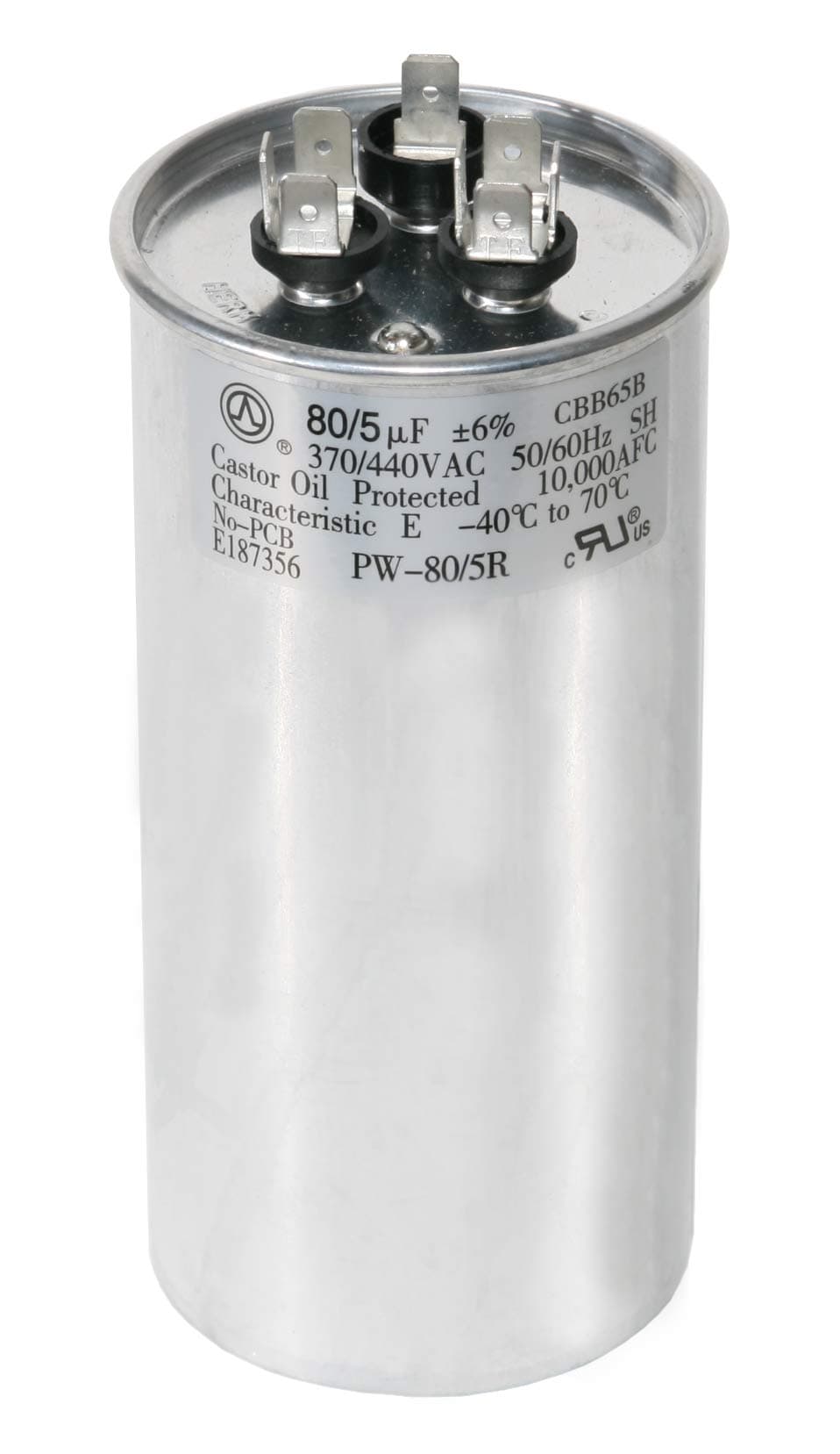 80+5 uf MFD 370 or 440 Volt Dual Run Round Capacitor TP-CAP-80/5/440R Condenser Straight Cool/Heat Pump Air Conditioner