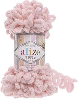 Alize Puffy Knitting Yarn 100 g, Patented Innovation, Loop Knitting without Needles, Colour: 161 Powder Pink