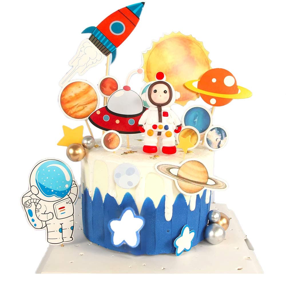 3D Astronaut Cake Topper, Space Birthday Cake Decorations, Rocket Cake Decorations, Space Birthday Party Cake Toppers for Space Theme Birthday Party,16pcs