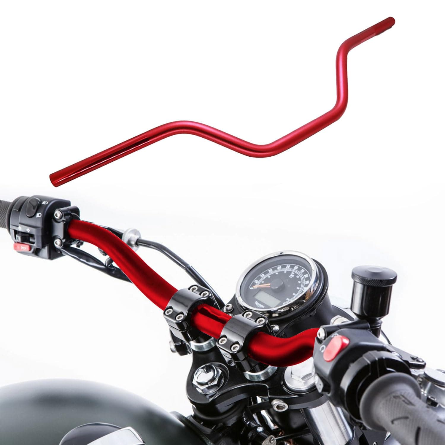 7/8" 22mm motorcycle Mid Handlebars, Motorcycle Handlebar Handle Bars Universal for All Motorcycle which the clamp 7/8" 22mm-Red