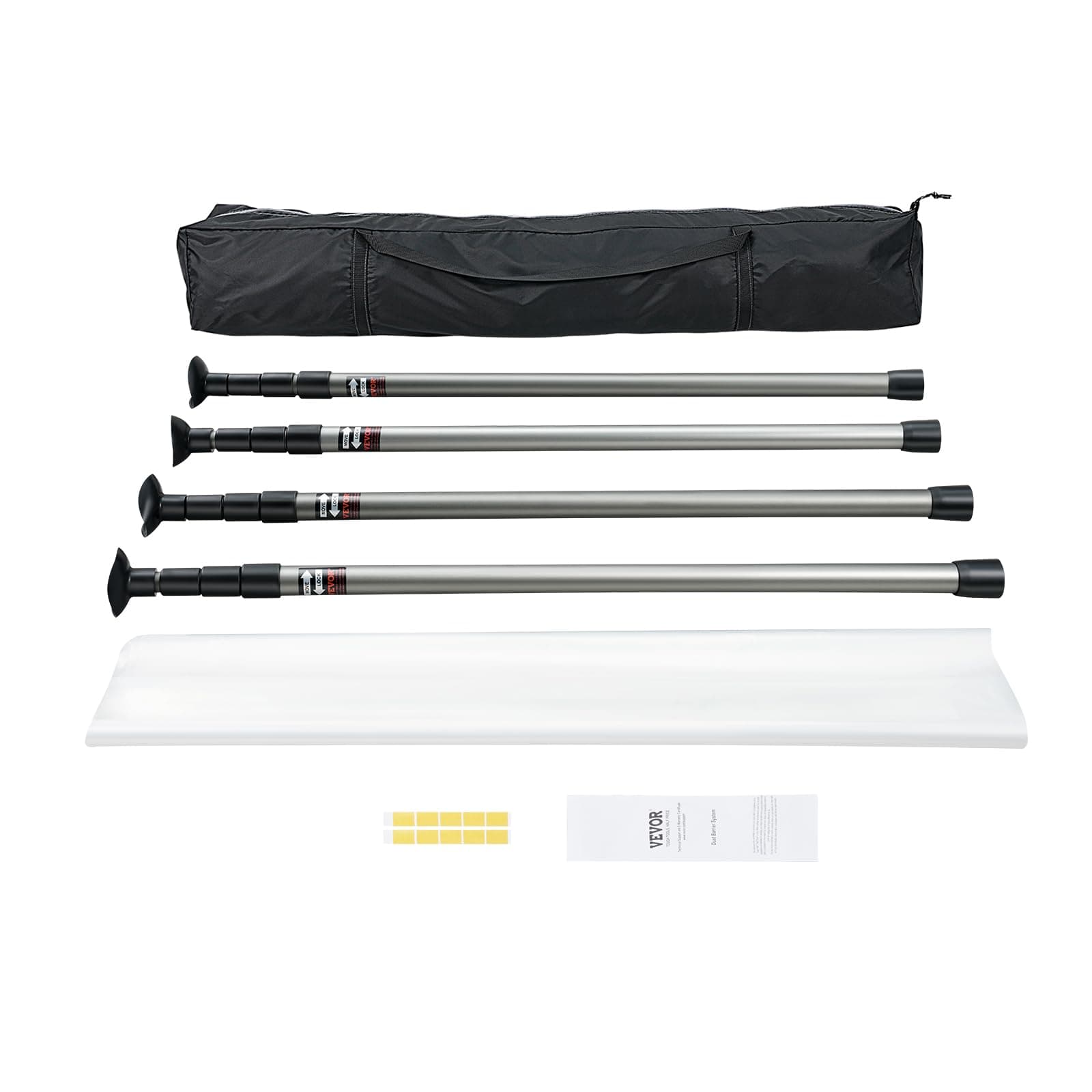 VEVOR Dust Barrier 10 Telescoping System with 4 Poles, Carry Bag, and 32.8x13.12 Ft Plastic Film for Interior Decoration and Painting, White Transparent