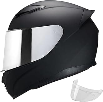 Full Face Helmet Black Motorcycle Motorbike Street Bike Racing Helmets for Adults WS-607 DOT Approved (with Chrome Silver, XXL)