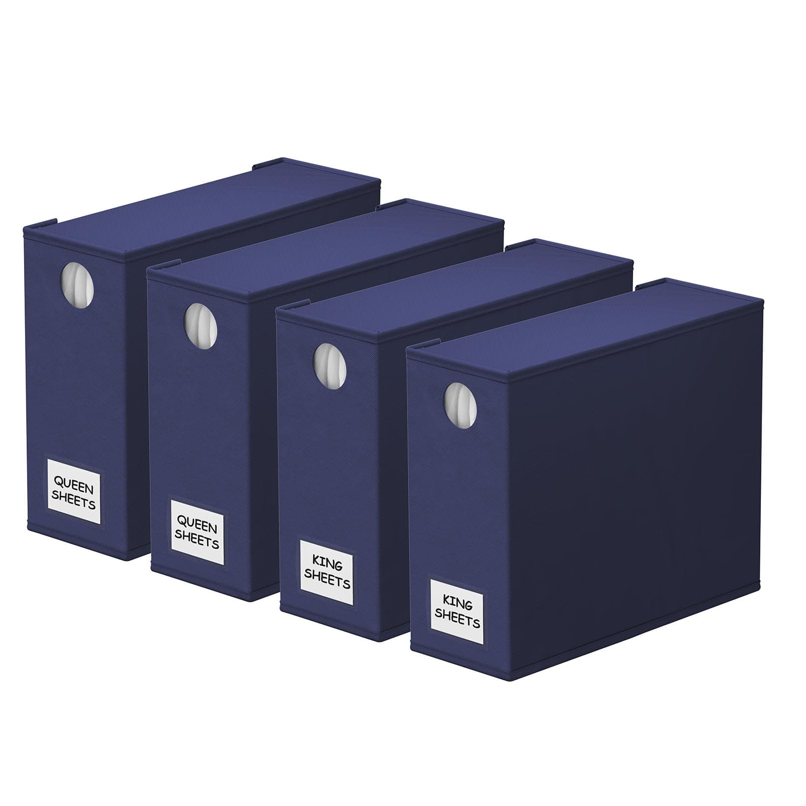 SpaceAid 4 Pack Bed Sheet Organizers and Storage, Foldable Sheet Organizer for Linen Closet, Sheets Set Folder Keeper with Window XL (Queen & King Size) Bedding Container (Navy Blue, 4 Pack)