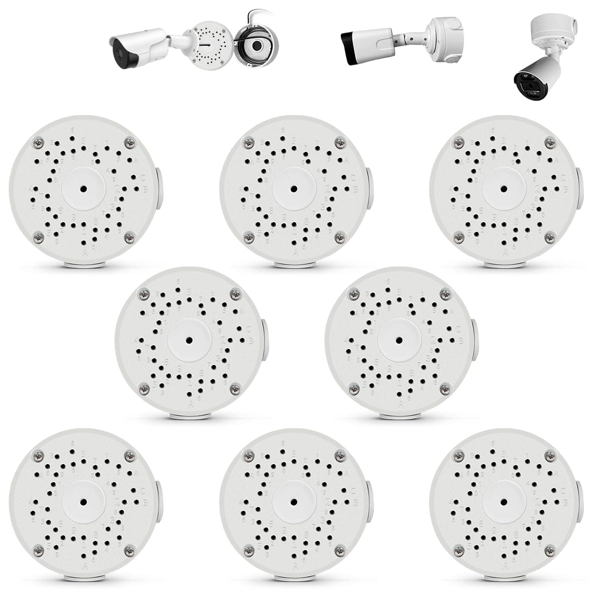 【Only Compatible with Bullet Cameras】 Universal Bullet Security Camera Mount Bracket Hide Cable, Metal Electric Enclosure, Waterproof Outdoor Camera Cover, Base Junction Box for CCTV Cams (8 Pack)