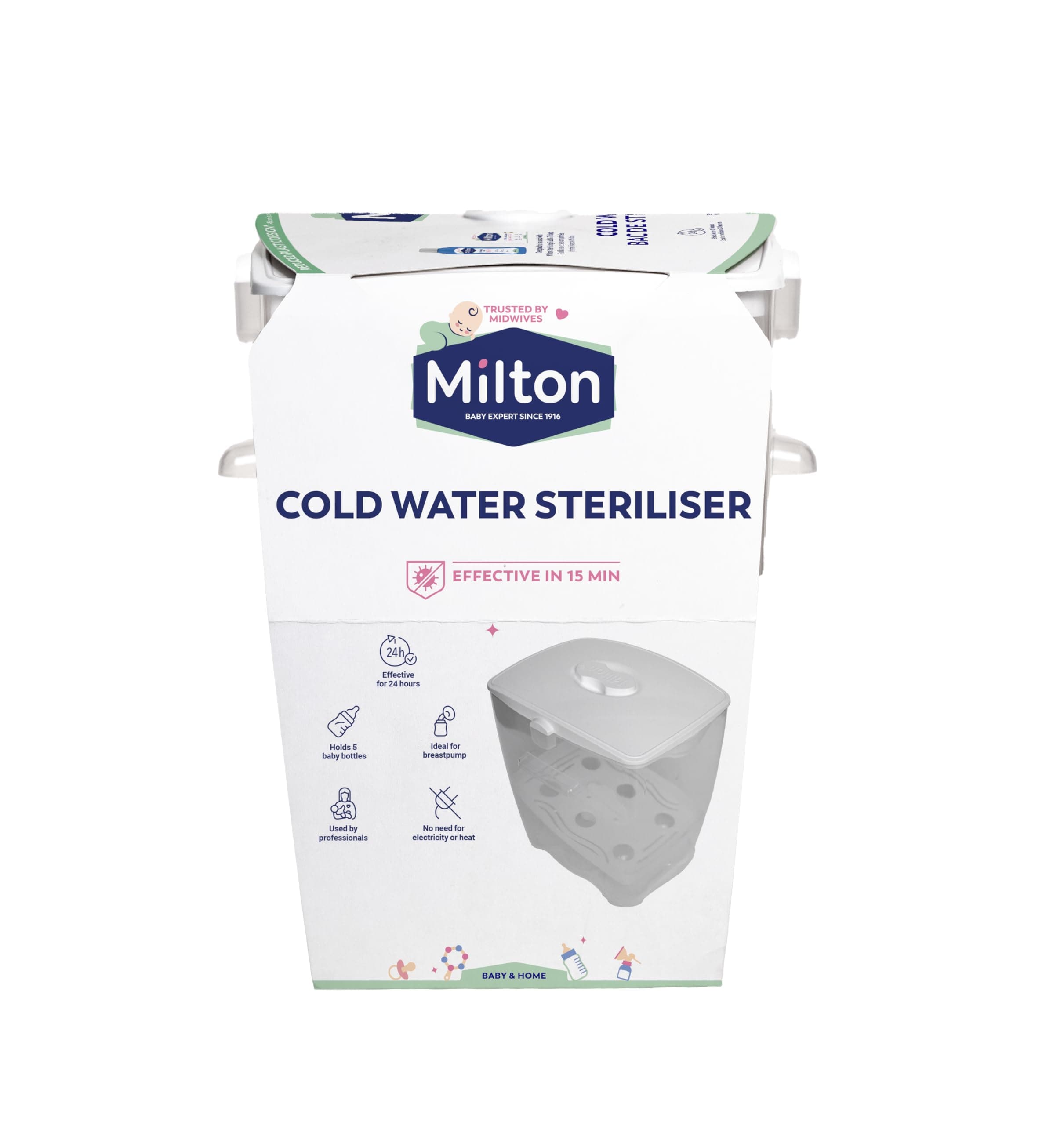 Cold Water Steriliser, Kills 99% of Germs, Sterilises in 15 Minutes, Fits up to 6 Standard Baby Bottles, Used by Healthcare Professionals, White