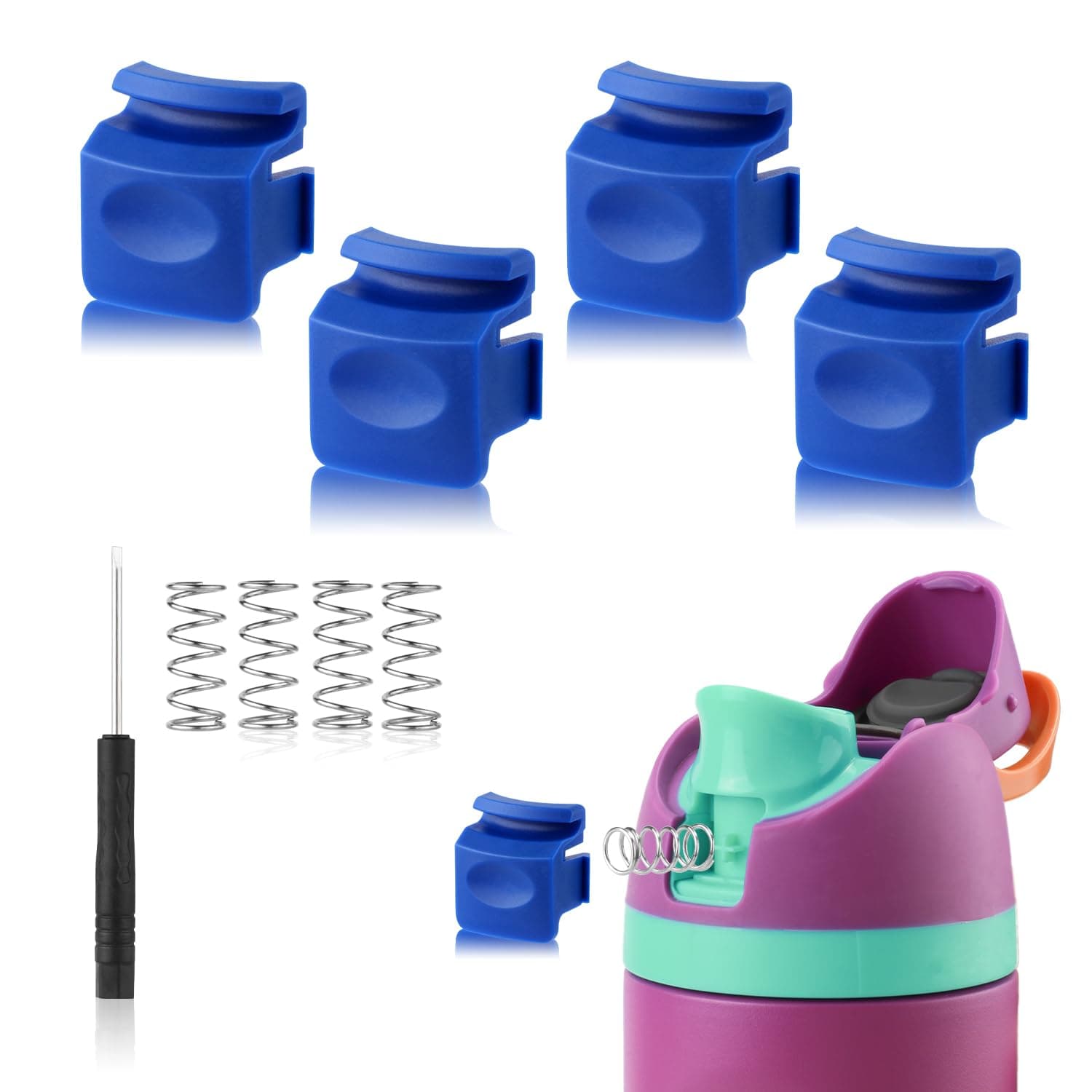 4pcs Replacement Button Compatible with Owala FreeSip 24oz 32oz, Water Bottle Lid Mouth Push Switch Top Cap Seal Stopper Replacement Parts for Owala 19/24/32/40oz Accessories, Dark Blue