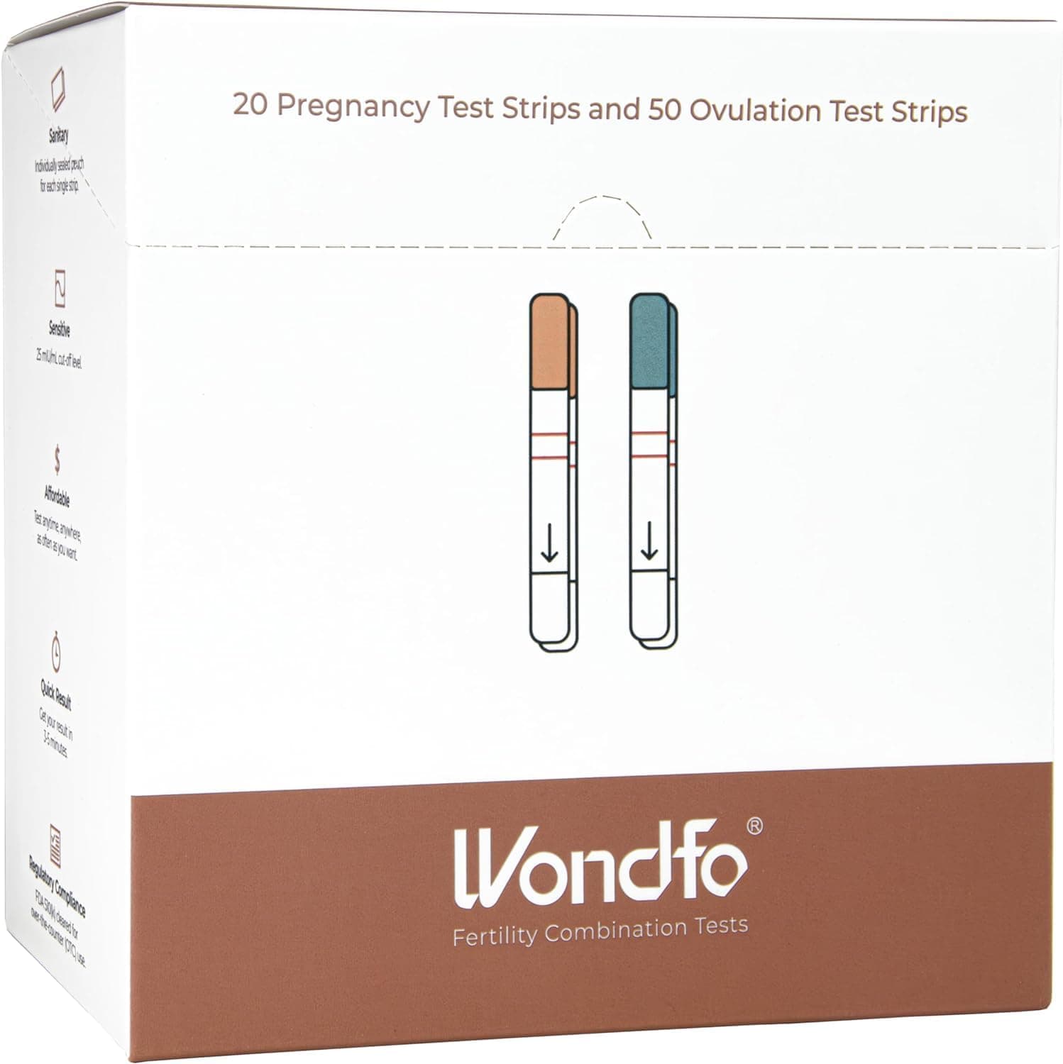 WondfoOvulation Test Strips 50 Pack and Pregnancy Test Strips 20 Pack Combo Package Fertility Test Kit 5MM