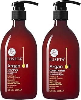 Luseta Argan Oil Shampoo and Conditioner Set Thickening for Thin & Dry Hair Smoothing & Nourishing Anti- Frizz for All Hair Types Sulfate Free for Men and Women 2 x16.9Fl Oz