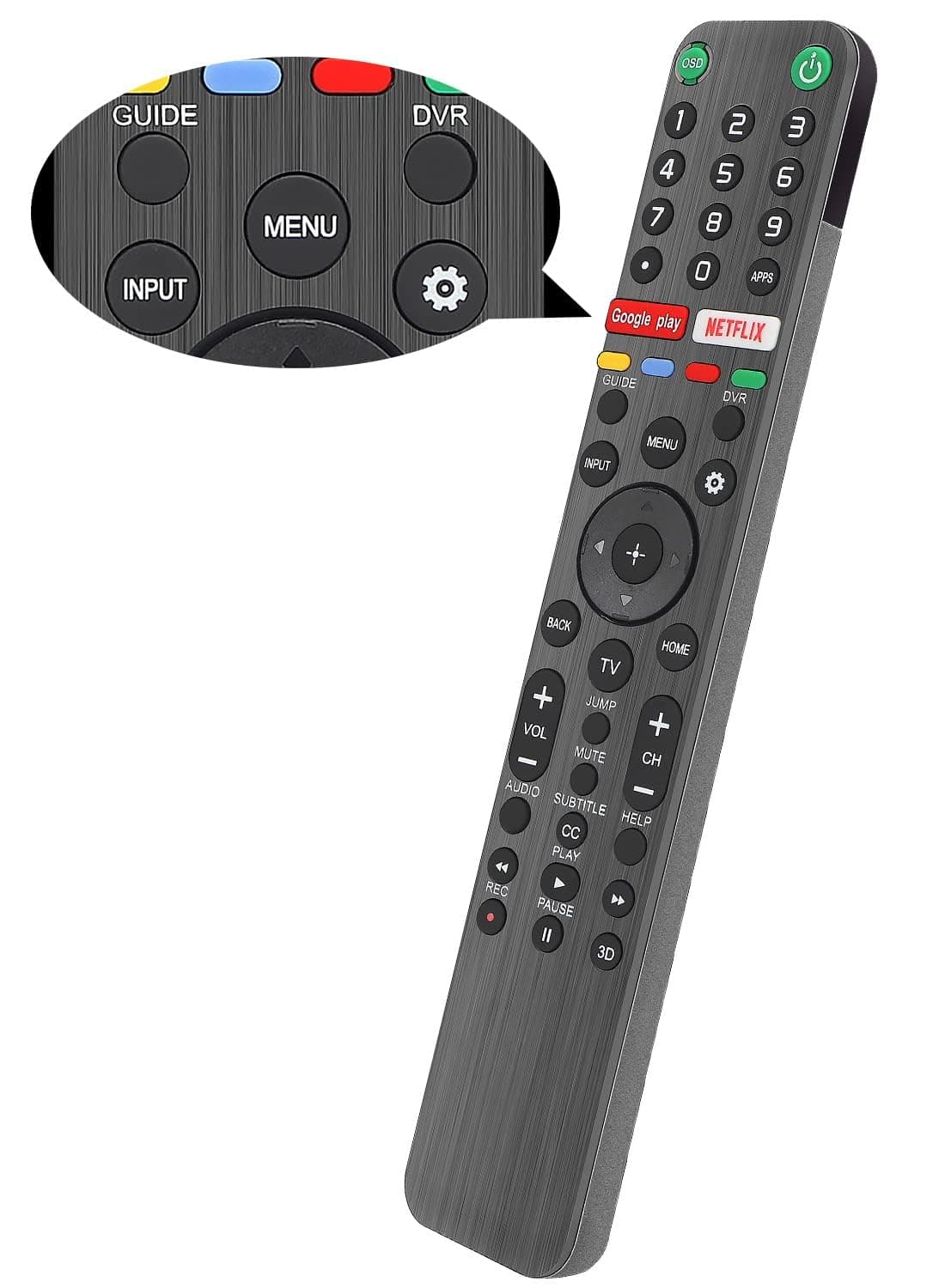 GvirtueRMF-TX500U Universal Remote Control for Sony Smart TV Remote, for All Sony Bravia LED OLED LCD 4K UHD HDTV HDR Android TV, with Google Play, Netflix Button (No Voice Command)