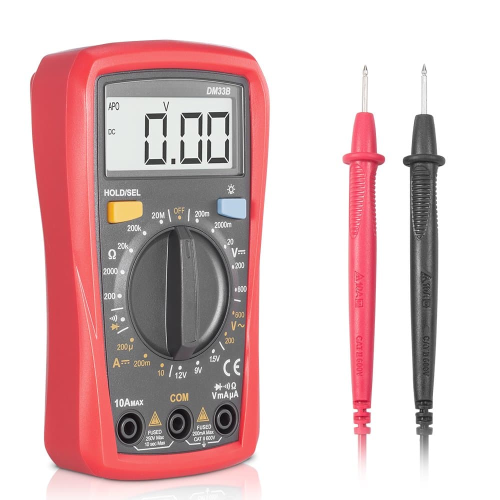 SYNERKY Multimeter, DM33B Digital Multimeter Manual Range Multi Tester 2000 Counts AC/DC Voltage DC Current Resistance Buzz Diode Continuity Electronic Measuring Instrument tool/Backlit LCD Display