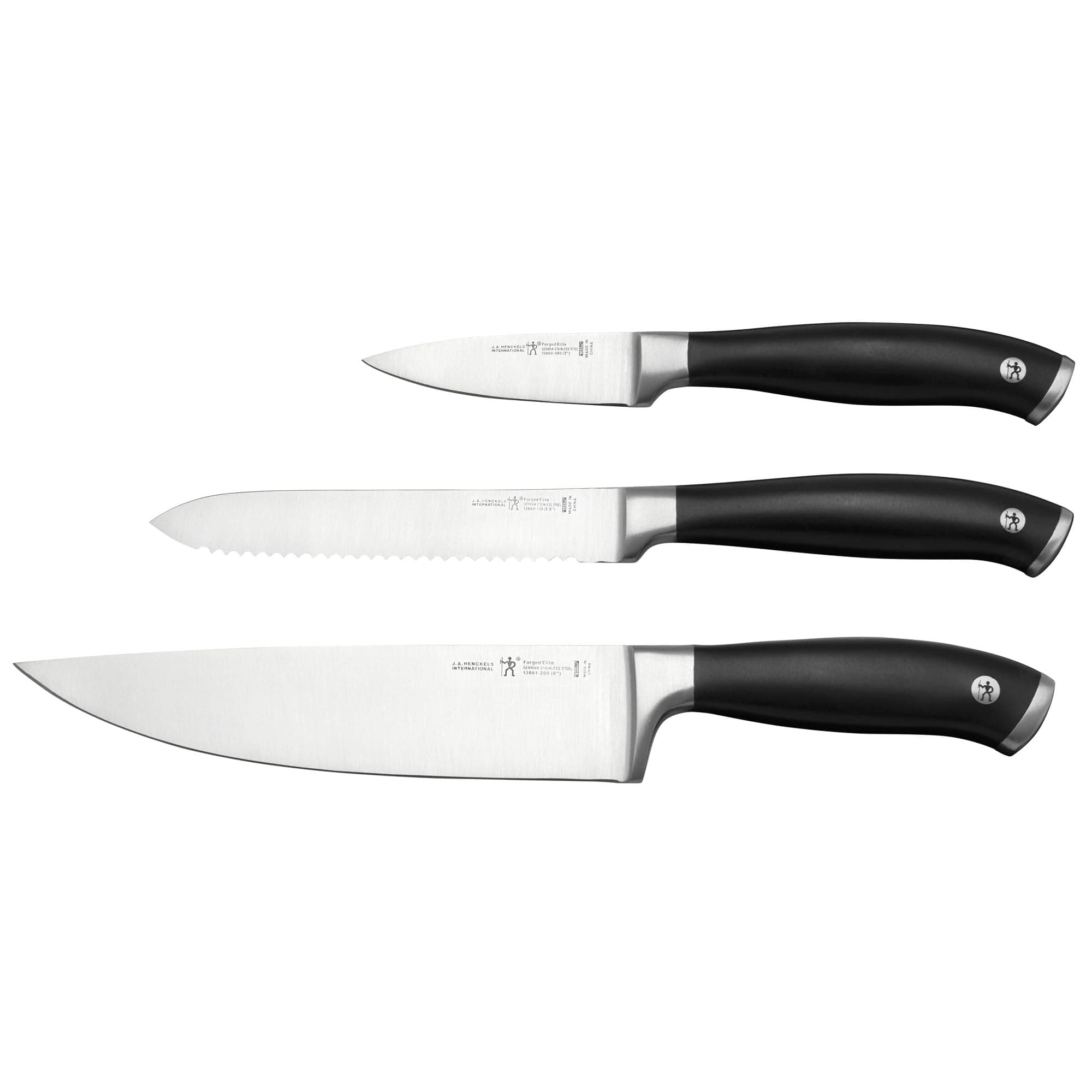 Forged Elite Razor-Sharp 3-Piece Kitchen Knife Set, Chef Knife, Paring Knife, Bread Knife, German Engineered Informed by 100+ Years of Mastery