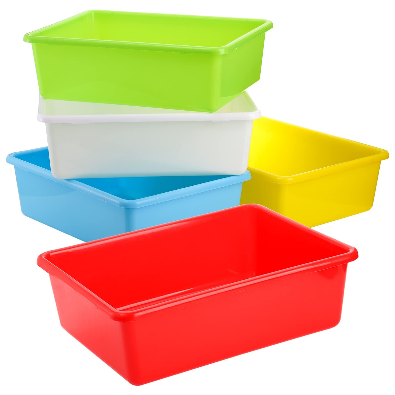 WUWEOT 5 Pack Large Storage Bins, 38 x 29 cm Plastic Stackable Classroom Organizer, Multipurpose Toy Basket for Classroom, Nursery, Playrooms and Home Organization