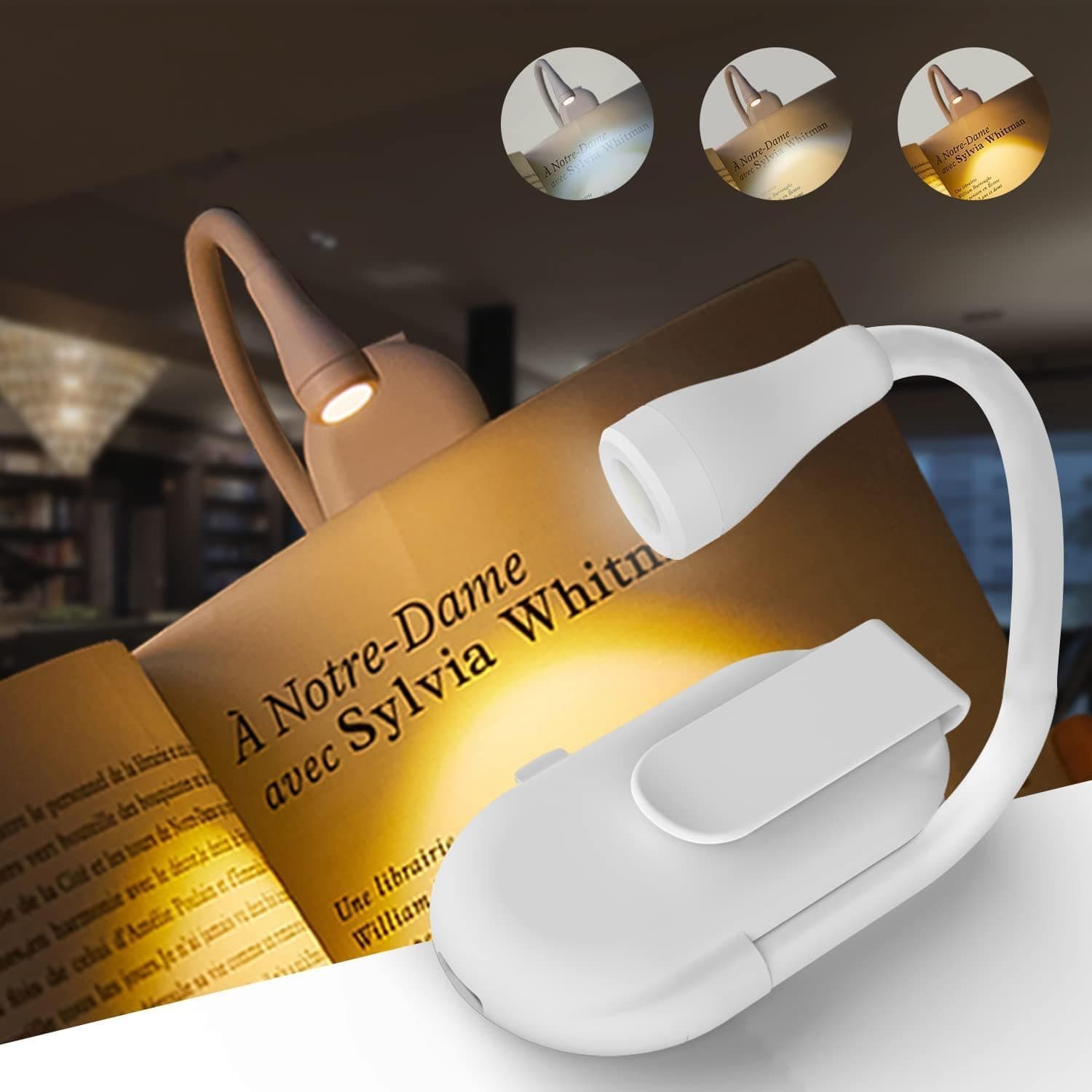 NYRWANA Book Light, Portable LED Reading Light with Clip, 3 Lighting Modes, Mini Book Lamp for Night Reading, Study & Travel (White)