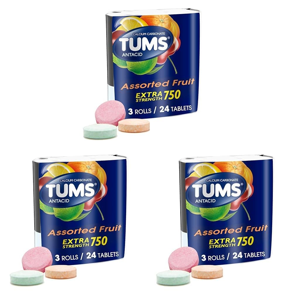 Extra Strength Assorted Fruit Antacid Chewable Tablets for Heartburn Relief, 3 Rolls of 8 Count (Pack of 9)