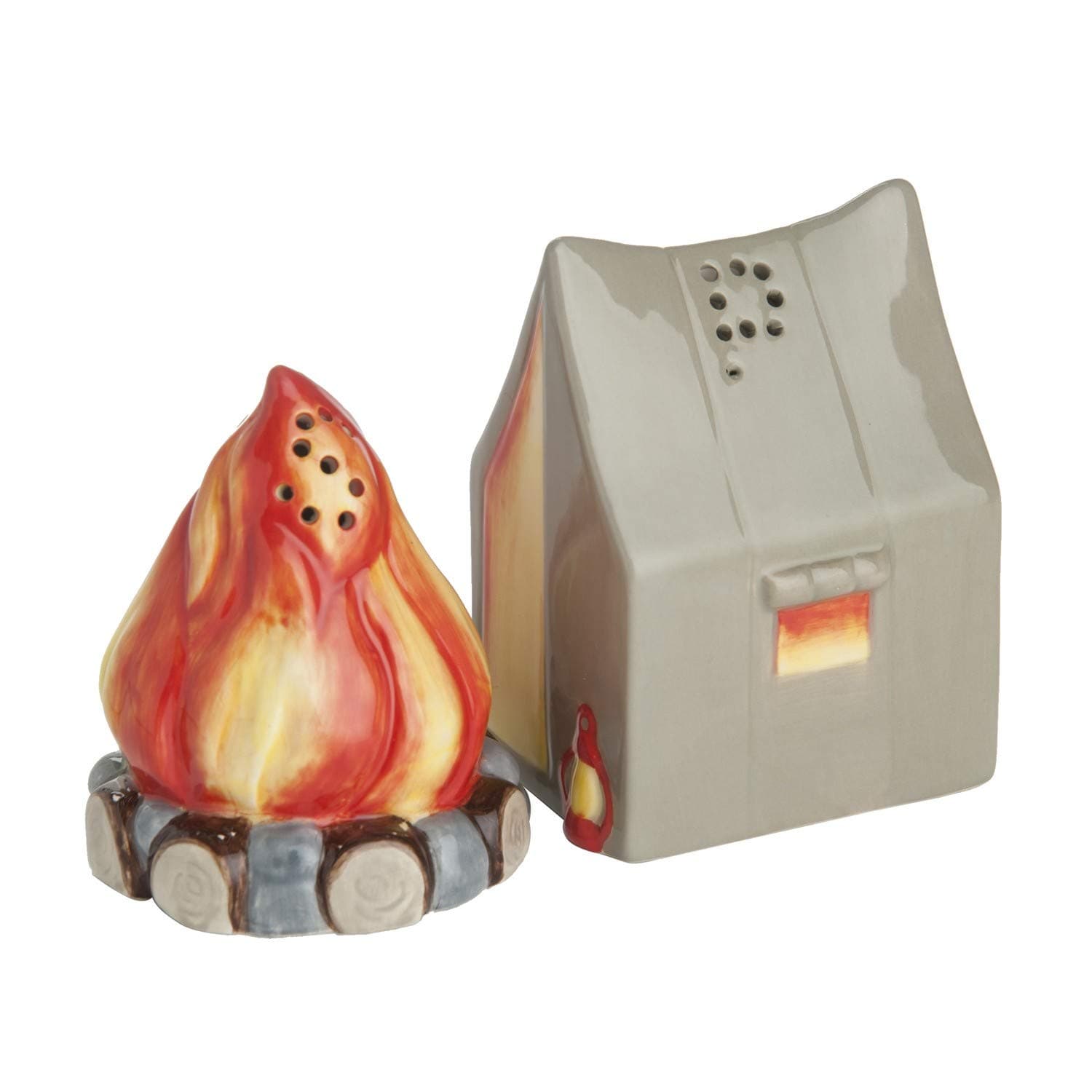 Beachcombers SS-BCS-20607 Camping Campfire Tent 2 Piece Ceramic Salt and Pepper Shaker Set