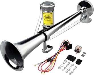 12V 150DB Car Air Horns, 18 Inches Chrome Zinc Single Trumpet Truck Air Horn with Compressor for Any 12V Vehicles Trucks Lorrys Trains Boats Cars (SILVER)