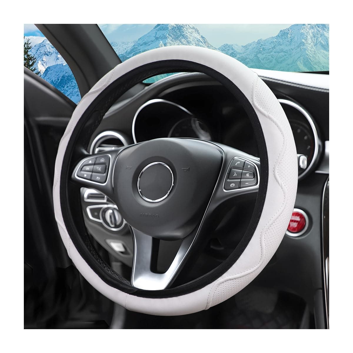 zipelo Elastic Stretch Steering Wheel Cover, Microfiber Breathable Ice Silk, Universal 15 Inch Anti-Slip Car Steering Wheel Protector, Warm in Winter and Cool in Summer for Women (Style2-White)