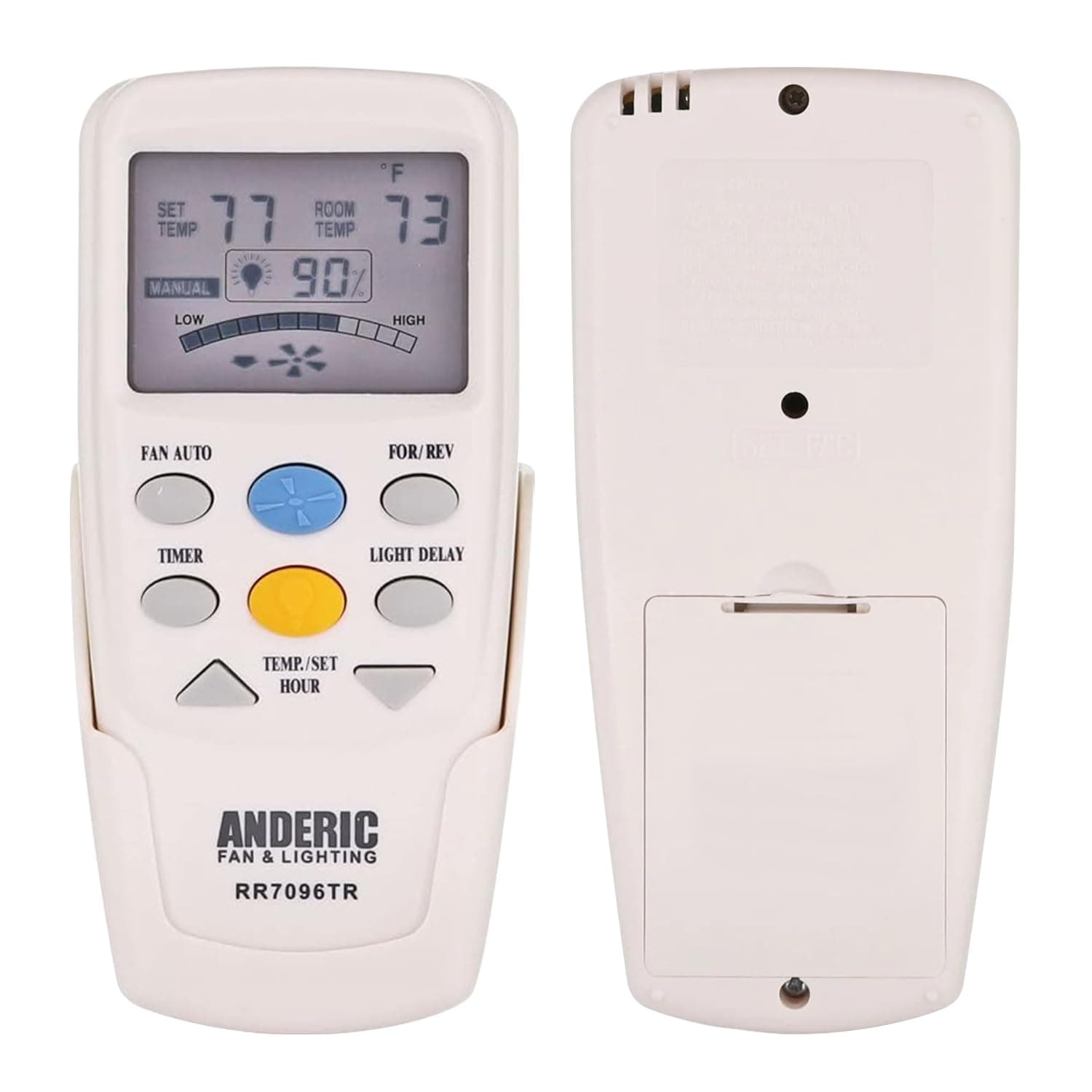 Anderic RR7096TR Thermostatic Ceiling Fan Remote Control Replacement for Hampton Bay CHQ7096T | Reverse, Fan Auto, Timer, Light Dimmer | 303 MHz | Works with UC7067FCRX, UC70960TX
