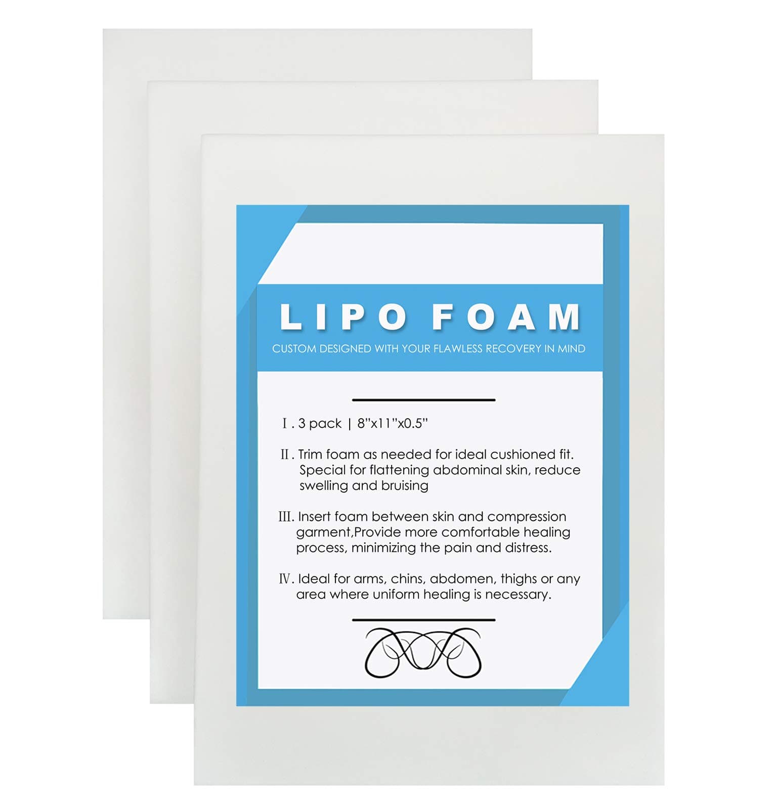 3 Pack Lipo Foam - Post Surgery Ab Board for Use with Post Liposuction Surgery Flattening Abdominal Compression Garments Liposuction Foam pads for Recovery 8"X11"