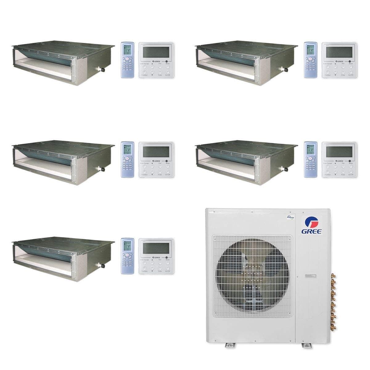 Gree 36,000 BTU Multi21+ Penta-Zone Concealed Duct Mini Split Air Conditioner Heat Pump 208/230V SEER 21 (9-9-9-9-9)