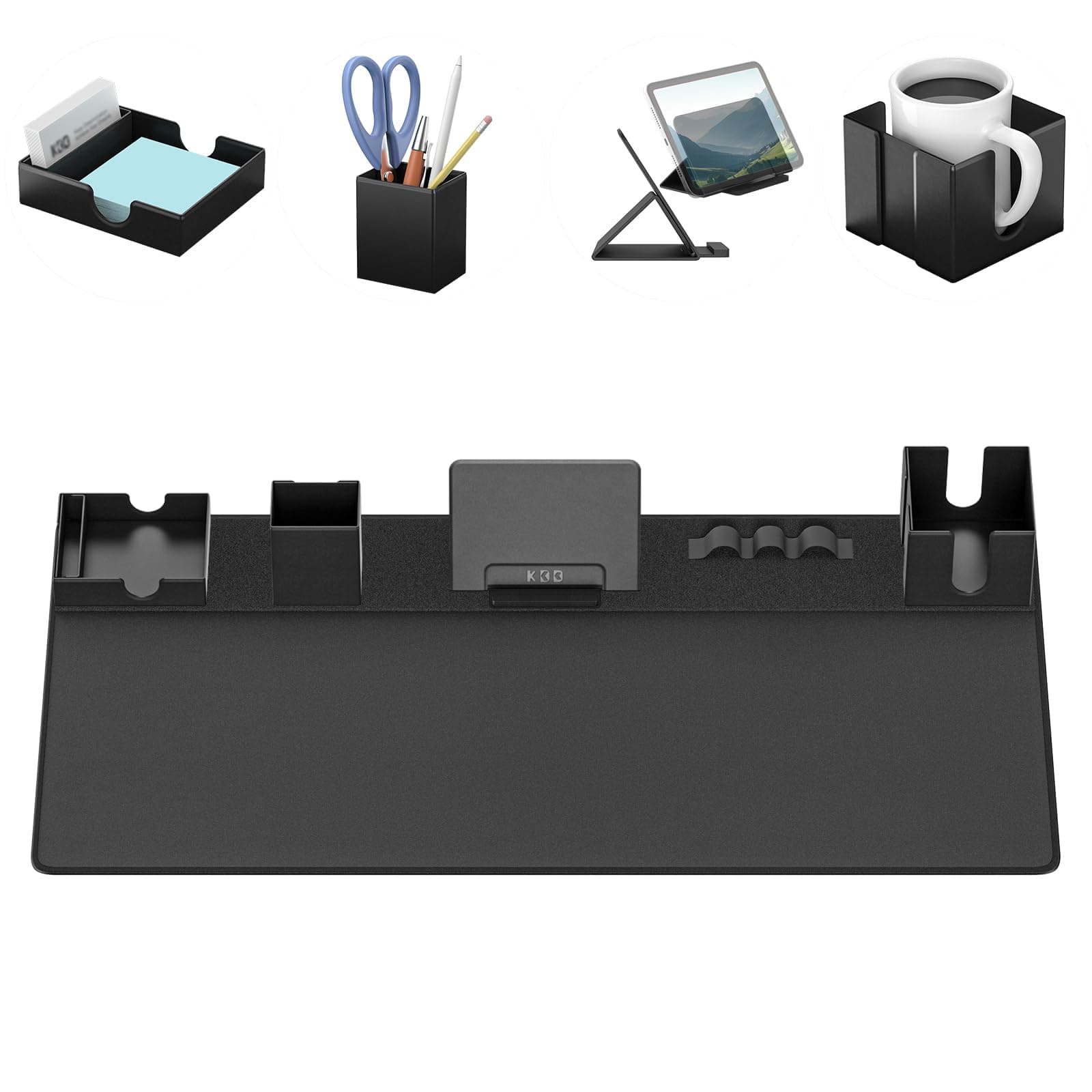 Mouse Pad and Organizer Set - 6 in 1 Desk Mat Storage Accessory with Non-Slip Base,Gaming Mouse Pad for Tablet Stand/Cup Holder/Card Holder/Pen Holder/Cable Management for Office and Home