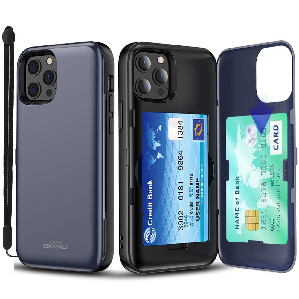 SKINU KOREACard Case Designed for iPhone 12 Mini Case (2020) with Credit Card Holder ID Slot Wrist Strap Inner Mirror - Orchid Gray