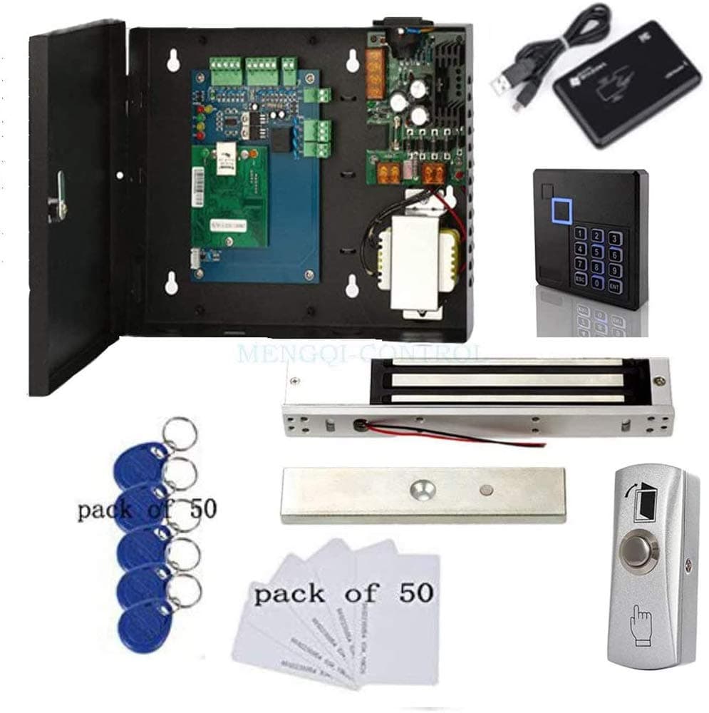 MENGQI-CONTROL TCP/IP One Door Card/Fob/PIN Code Access Control Track History Records Door Entry System Magnetic Lock Keypad Reader Metal Exit Button 110V Power Supply