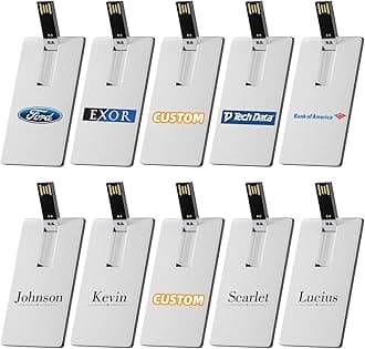 Custom Personalized USB Flash Drive 5Pack 4GB/8GB/16GB/32GB/64GB/128GB/256GB, Metal Credit Card Bank Card Shaped Thumb Drive, Waterproof Memory Stick Small Size USB Drive Gift