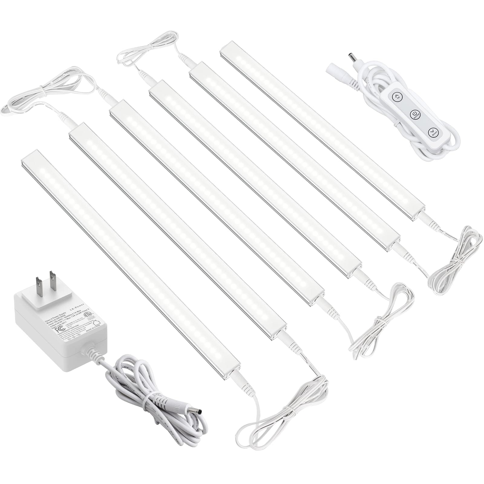 ASOKO Dimmable Under Cabinet Lighting for Kitchen - 6 Pcs 12 inches Linkable Counter Light Bars, Led Closet Light Daylight White 4500K,DC24V 1360Lumens,20W Led Shelf Lighting (ETL Plug)